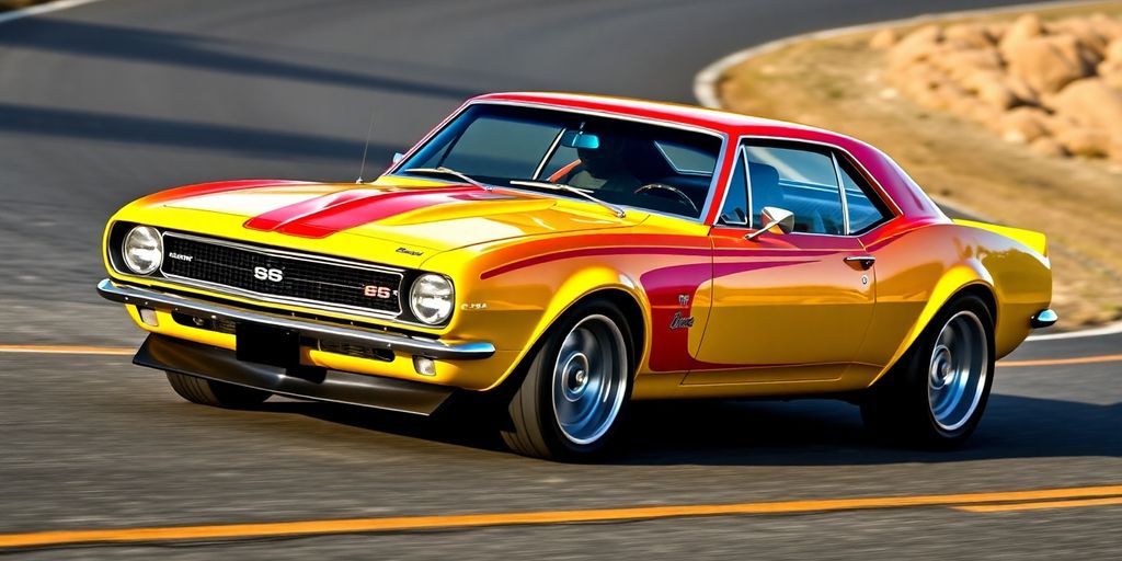 1967 Chevrolet Camaro in action on a winding road.