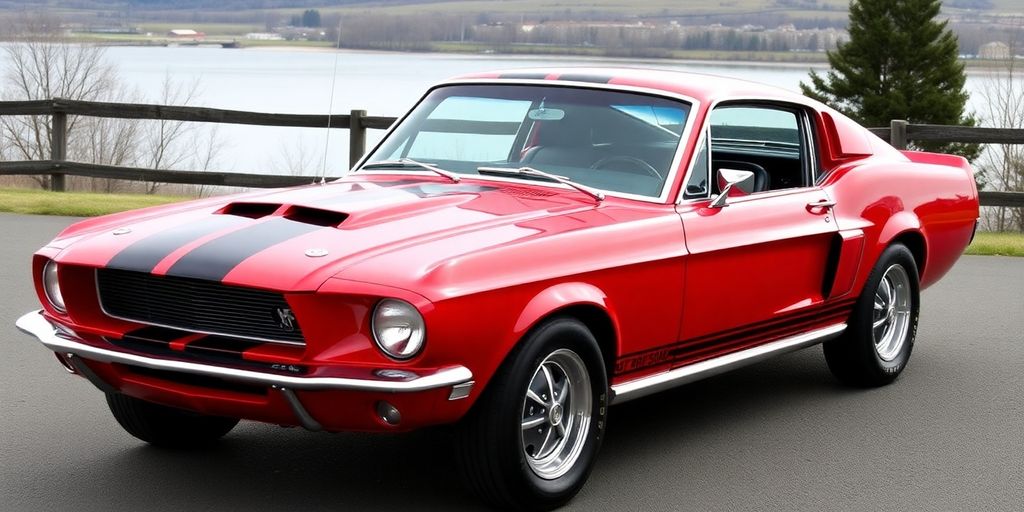 1968 Ford Mustang Shelby GT500KR in red.